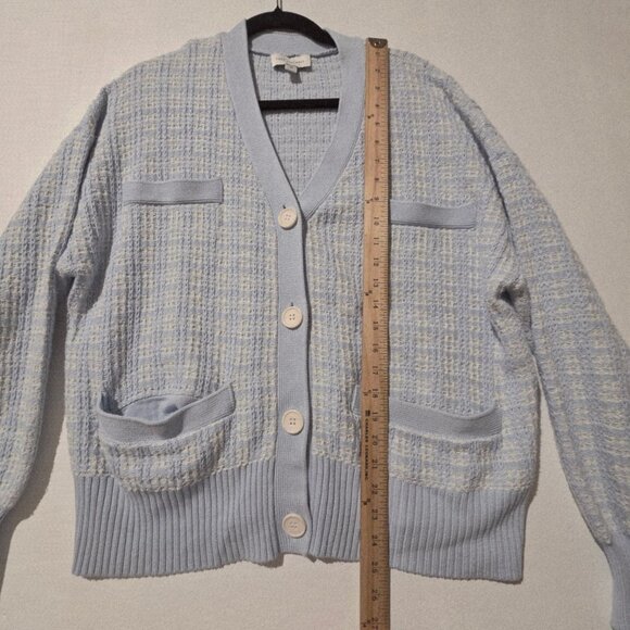 Womens Tweed Cardigan Sweater XL  Button Light Blue Clueless Preppy Checked - Picture 8 of 8